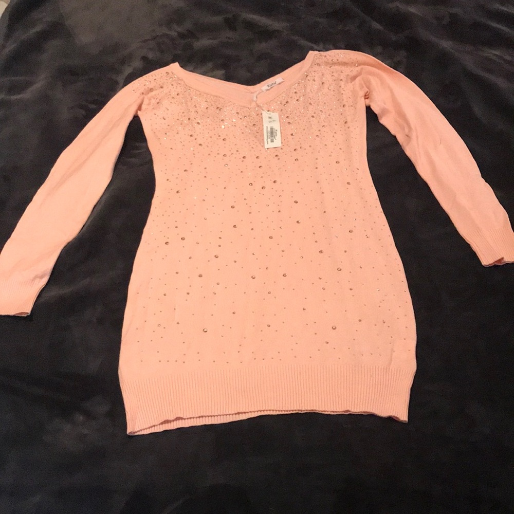 Bedazzled Pink Sweater Dress. Could be worn as a shirt/dress. Pink SizeM